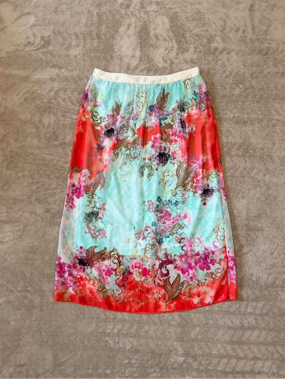 Lapis Boho Chiffon Floral Paisley Lined Maxi Skirt Mint Red XL fairycore whimsy